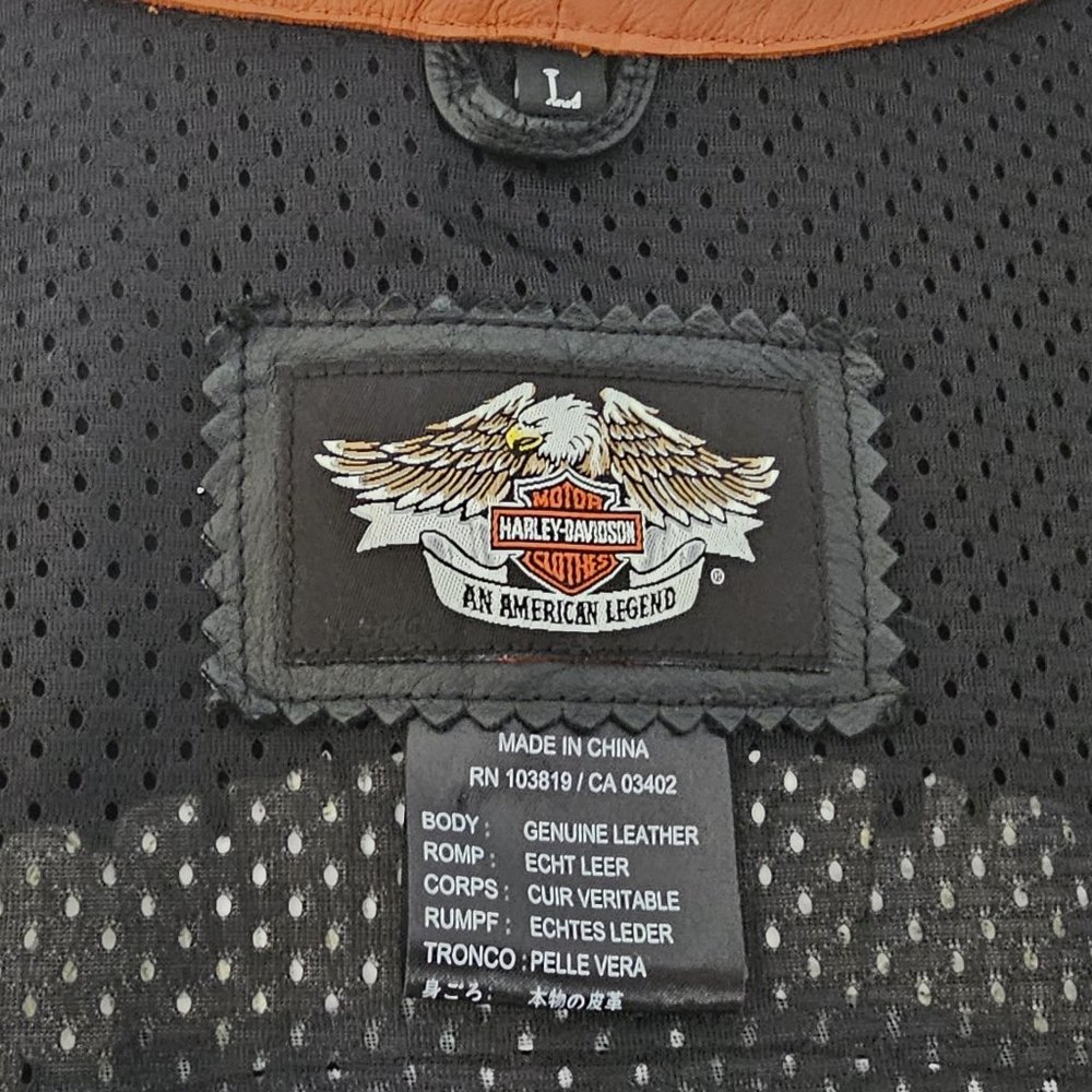 HARLEY DAVIDSON black VEST motorcycle GENUINE LEATHER pockets ZIPPER biker ORANG - Picture 15 of 15